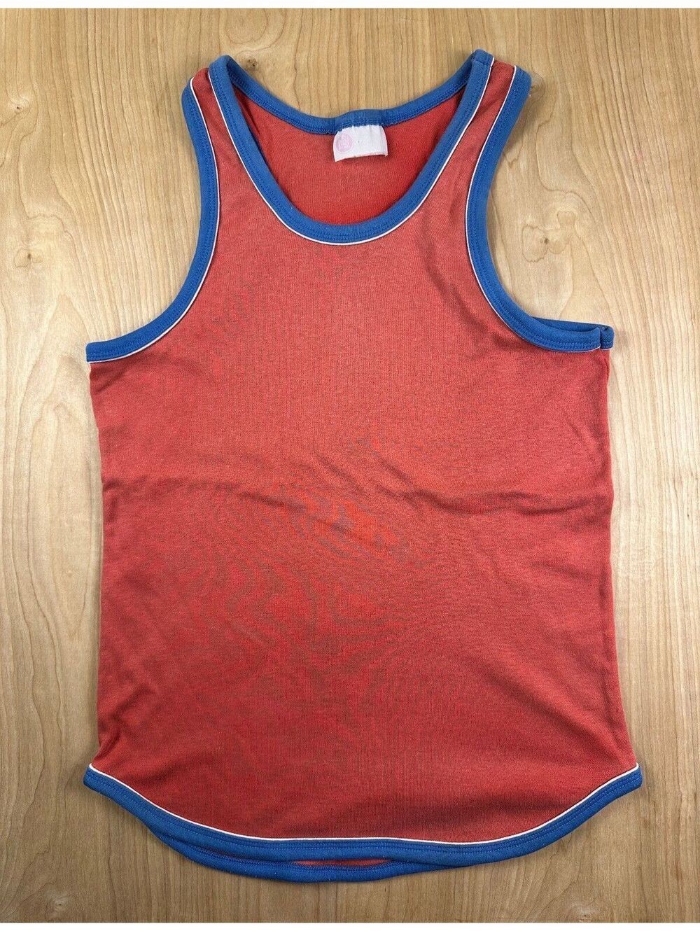 Vintage 70s Sears Kings Road tank top ringer contrast piping curved hem athletic